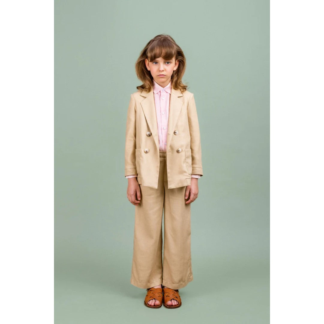 Beige Linen Double Breasted Jacket & Wide Trousers