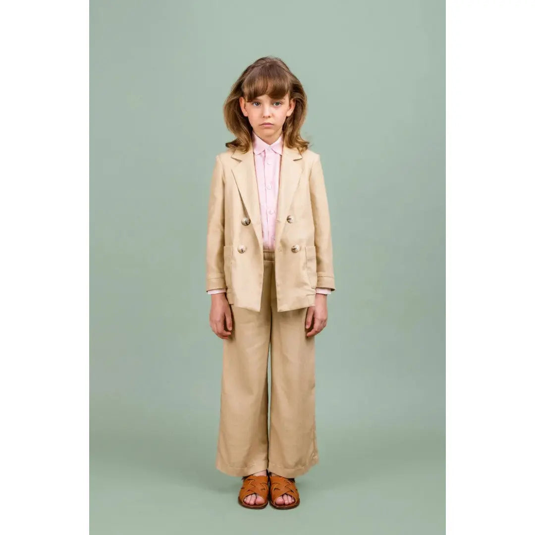 Beige Linen Double Breasted Jacket & Wide Trousers PAADE MODE