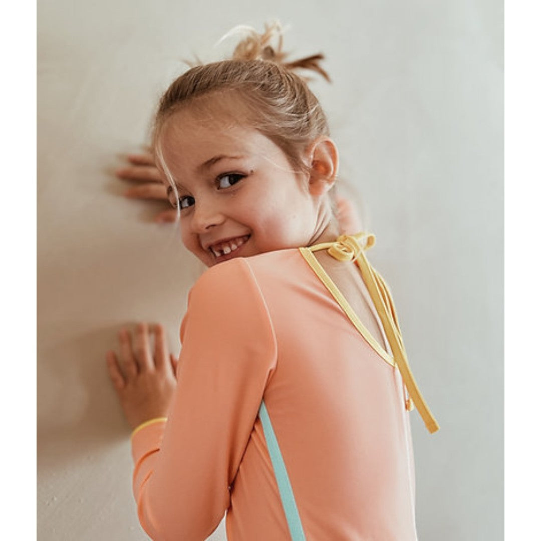 Peach Tie-Dye Swimsuit & Turquoise Anti-uv Swim Shorts