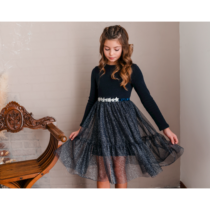 Dress With Tulle Skirt With Ruffles With Belt