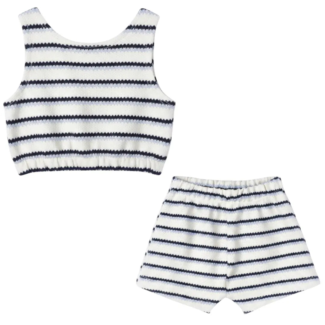 Girls Sugar Navy Jacquard Striped Knitted Top & Shorts Set YELL OH!