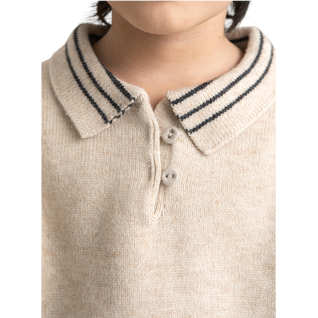 Oatmeal Beige Classic Knit Polo Sweater