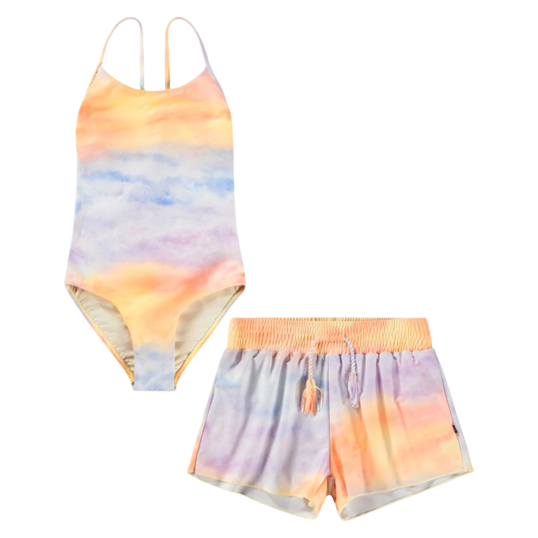 Girls Sunset Cloud Swimsuit & Trunks Set