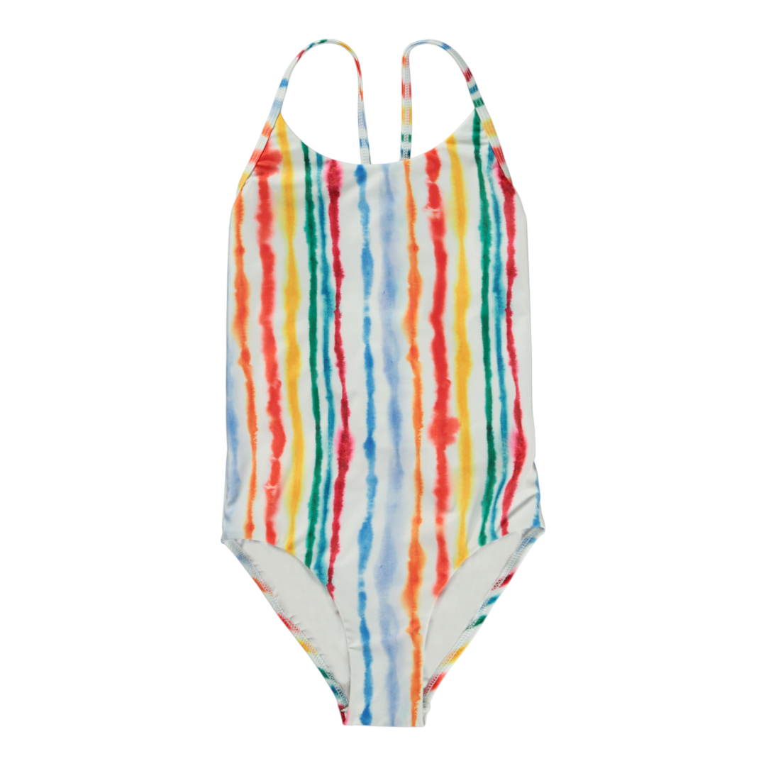 Girls Sunset Watercolor Stripes Swimsuit & Trunks