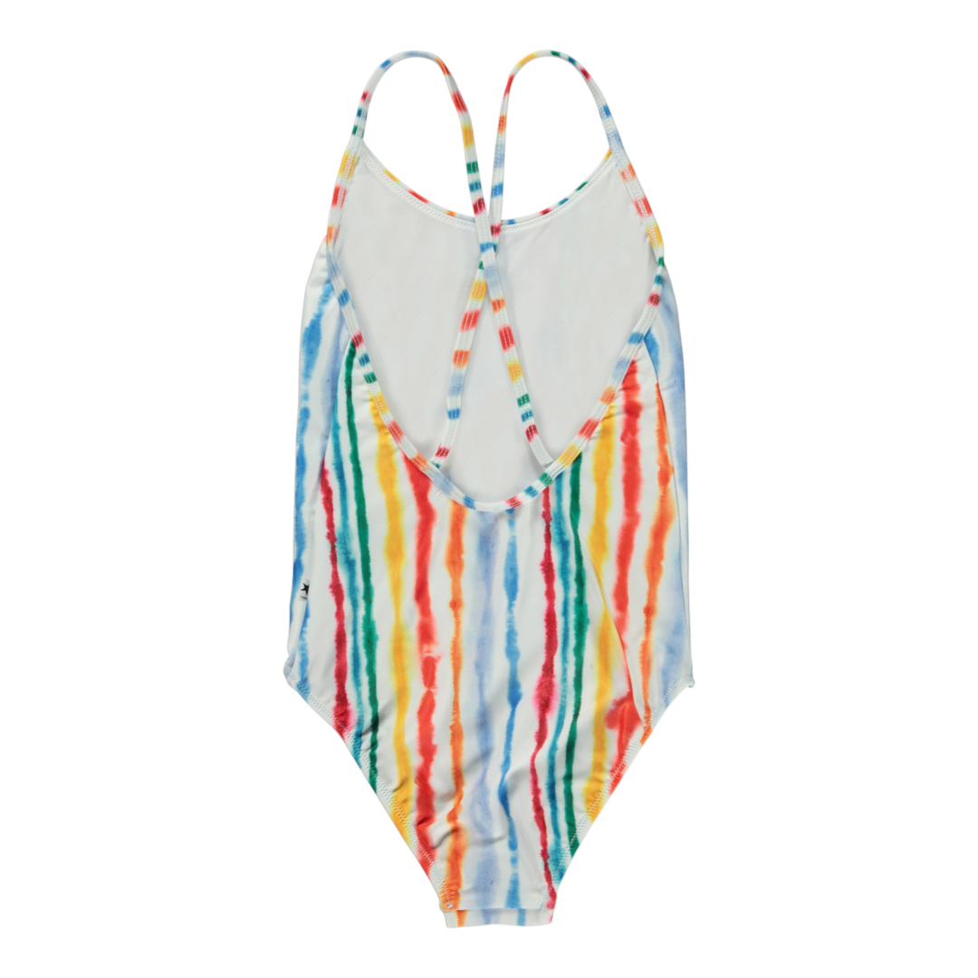 Girls Sunset Watercolor Stripes Swimsuit & Trunks