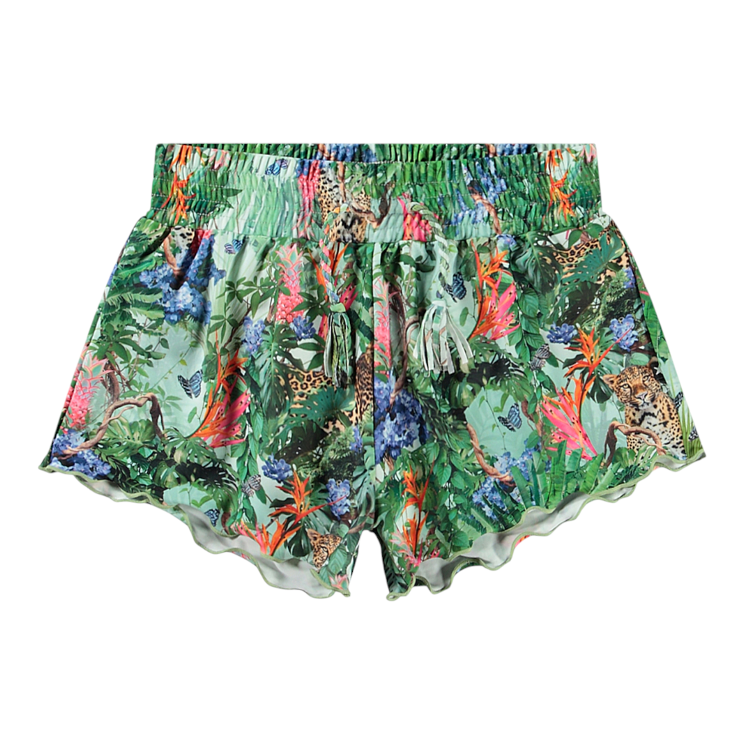 Girls Green Tropical Swimsuit & Shorts Set