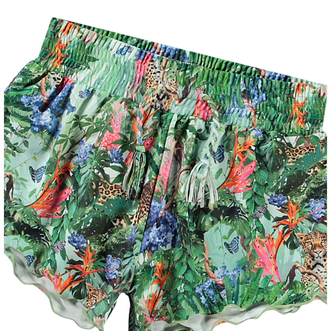 Girls Green Tropical Swimsuit & Shorts Set