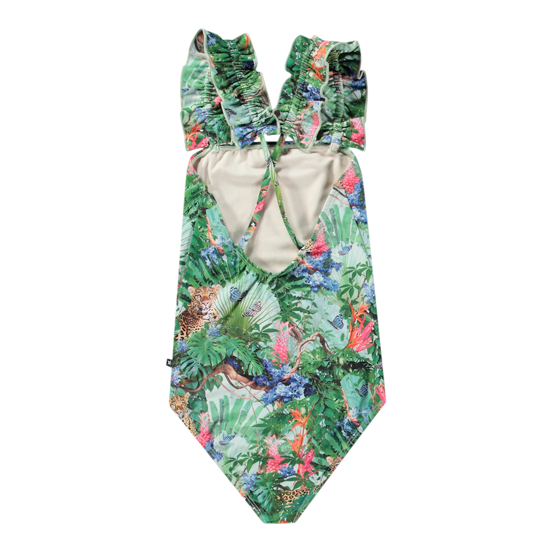 Girls Green Tropical Swimsuit & Shorts Set