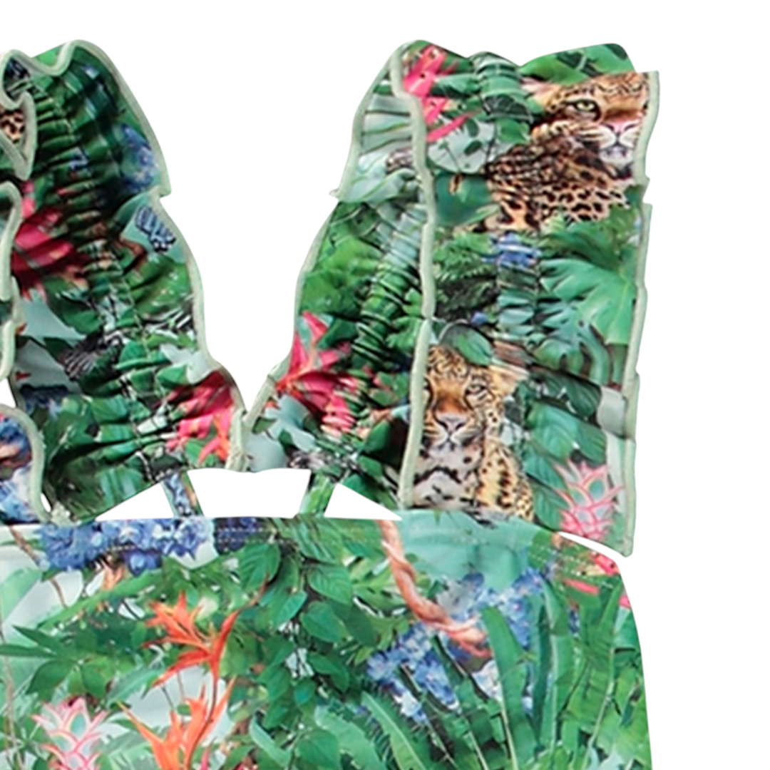 Girls Green Tropical Swimsuit & Shorts Set