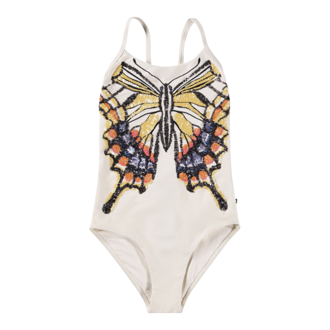 Girls Glitter Wings Swimsuit & Black Trunks Set