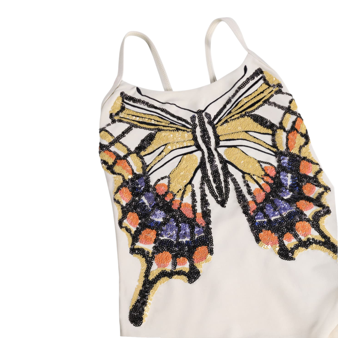 Girls Glitter Wings Swimsuit & Black Trunks Set