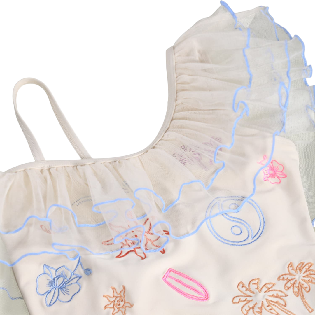 Girls Doodles Embroidered Swimsuit & Trunks Set
