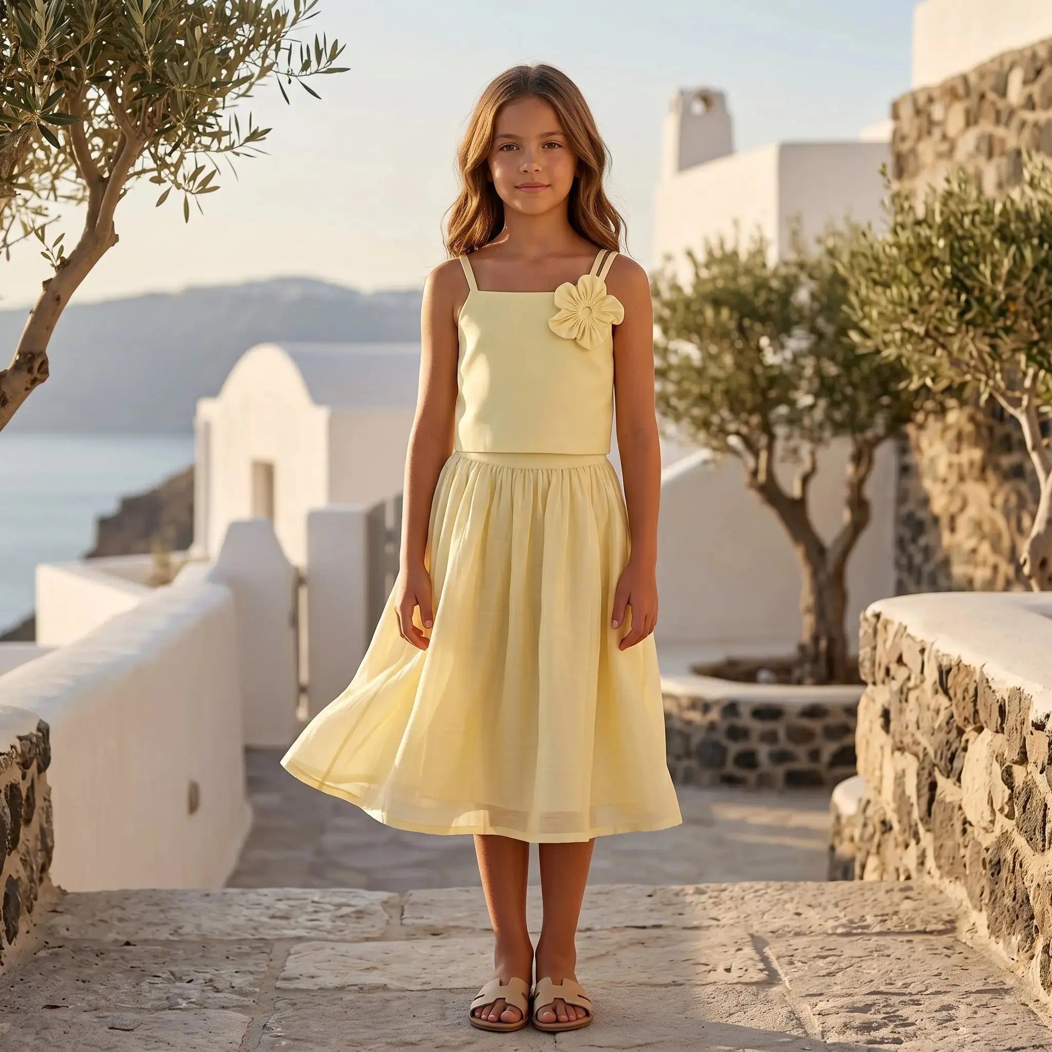 Girls Clia Daisies Sunshine Top & Alba Layers Skirt Set YELL OH!