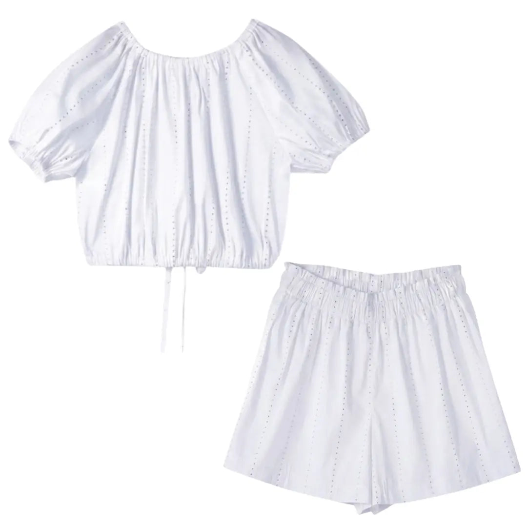 Girls White Rhinestone Poplin Top & Bermuda Shorts Set YELL OH!
