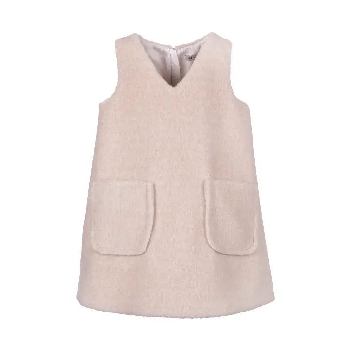 Teddy Bear Pinafore Dress - Biscuit HUCKLEBONES