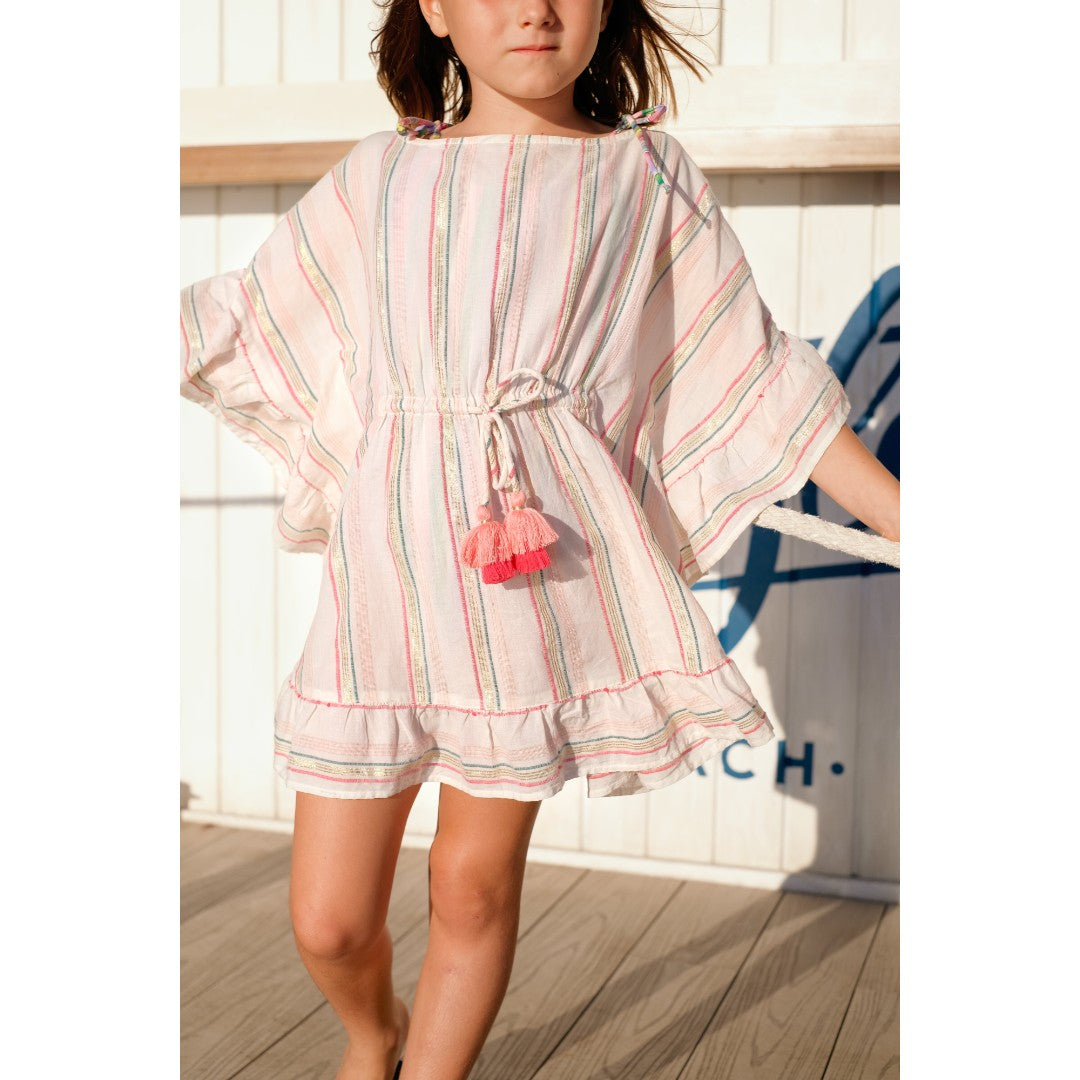 Gold & Pink Stripes Caftan Swim Cover Up