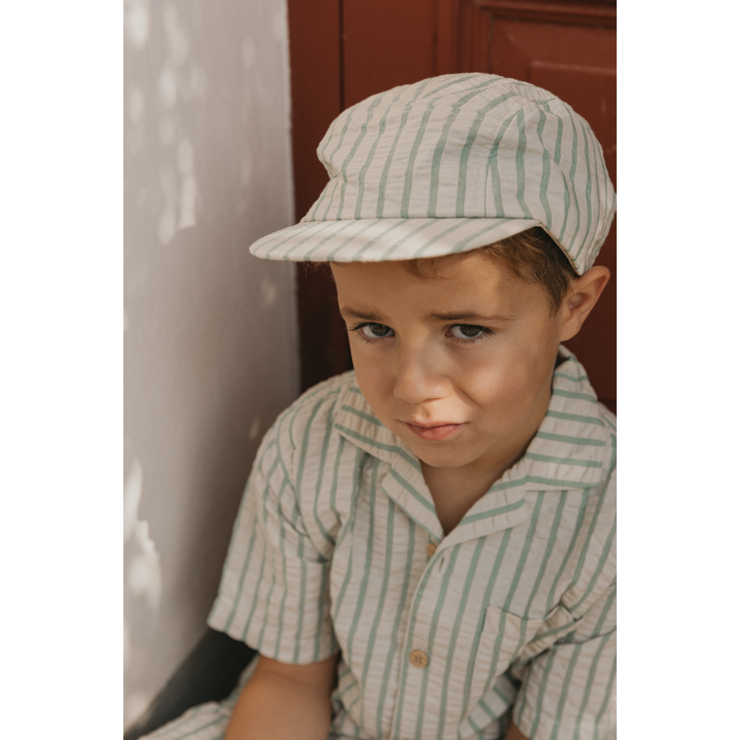Seersucker Cap - Stripe Emerald