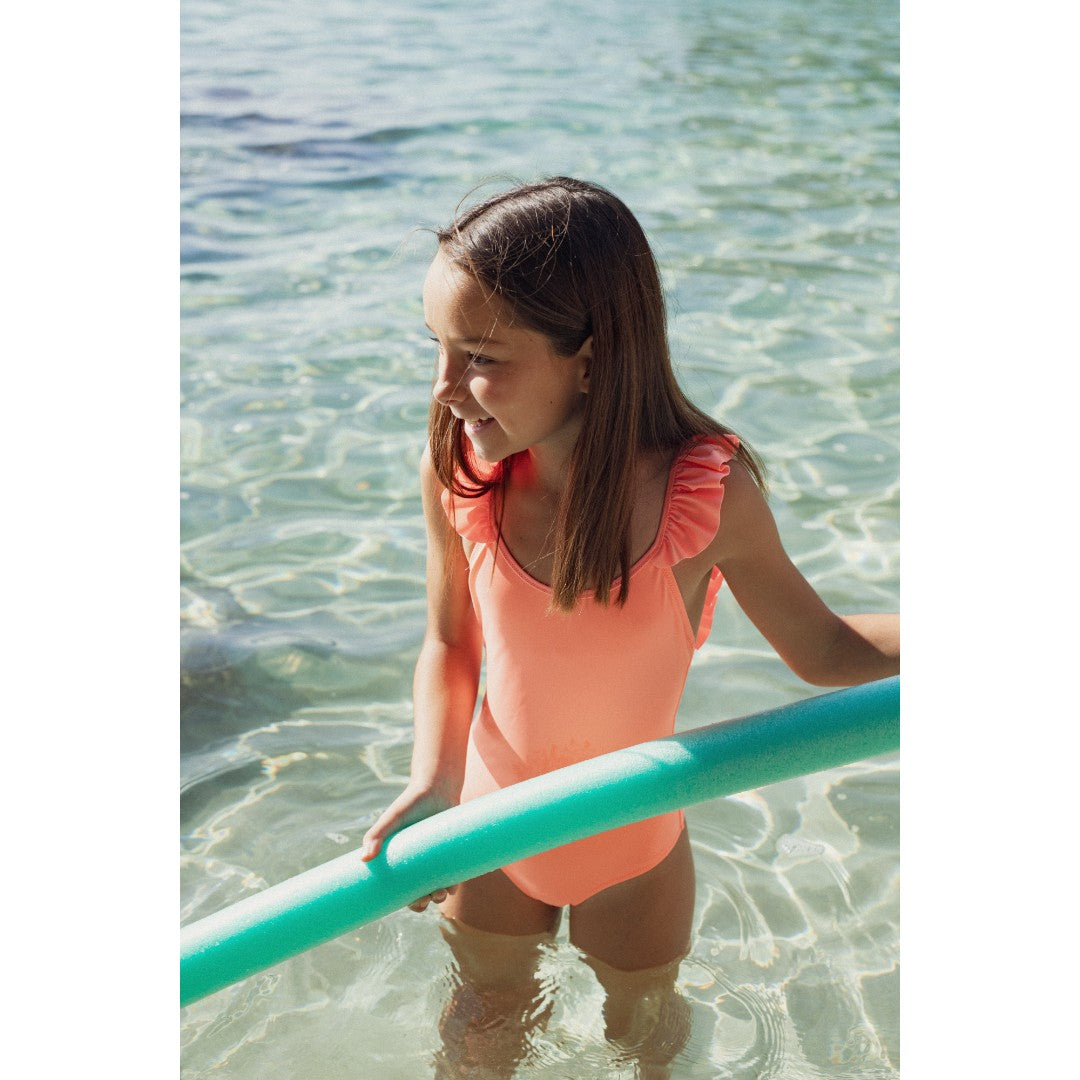 Bora Bora One Piece Swimsuit With Ruffles - Neon Coral