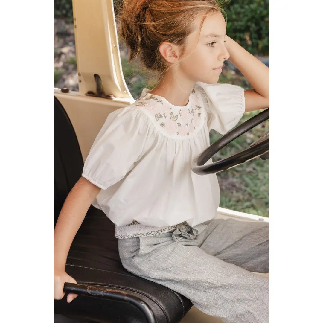Girls Hand Embroidered Top & 100% Linen Embroidery Trousers TARTINE ET CHOCOLAT