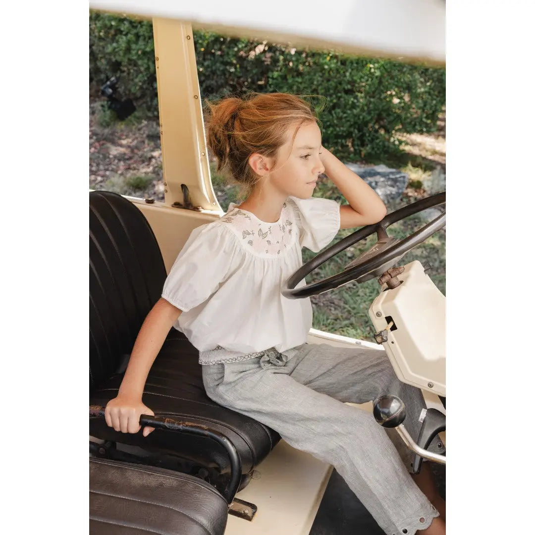 Girls Hand Embroidered Top & 100% Linen Embroidery Trousers TARTINE ET CHOCOLAT