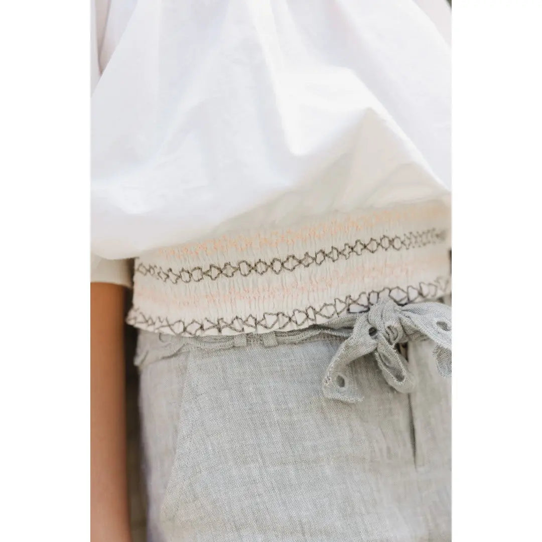 Girls Hand Embroidered Top & 100% Linen Embroidery Trousers TARTINE ET CHOCOLAT