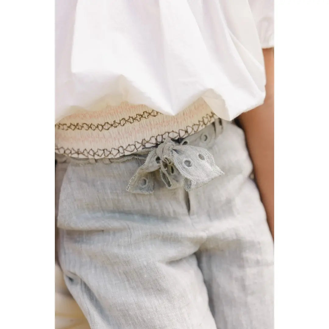 Girls Hand Embroidered Top & 100% Linen Embroidery Trousers TARTINE ET CHOCOLAT
