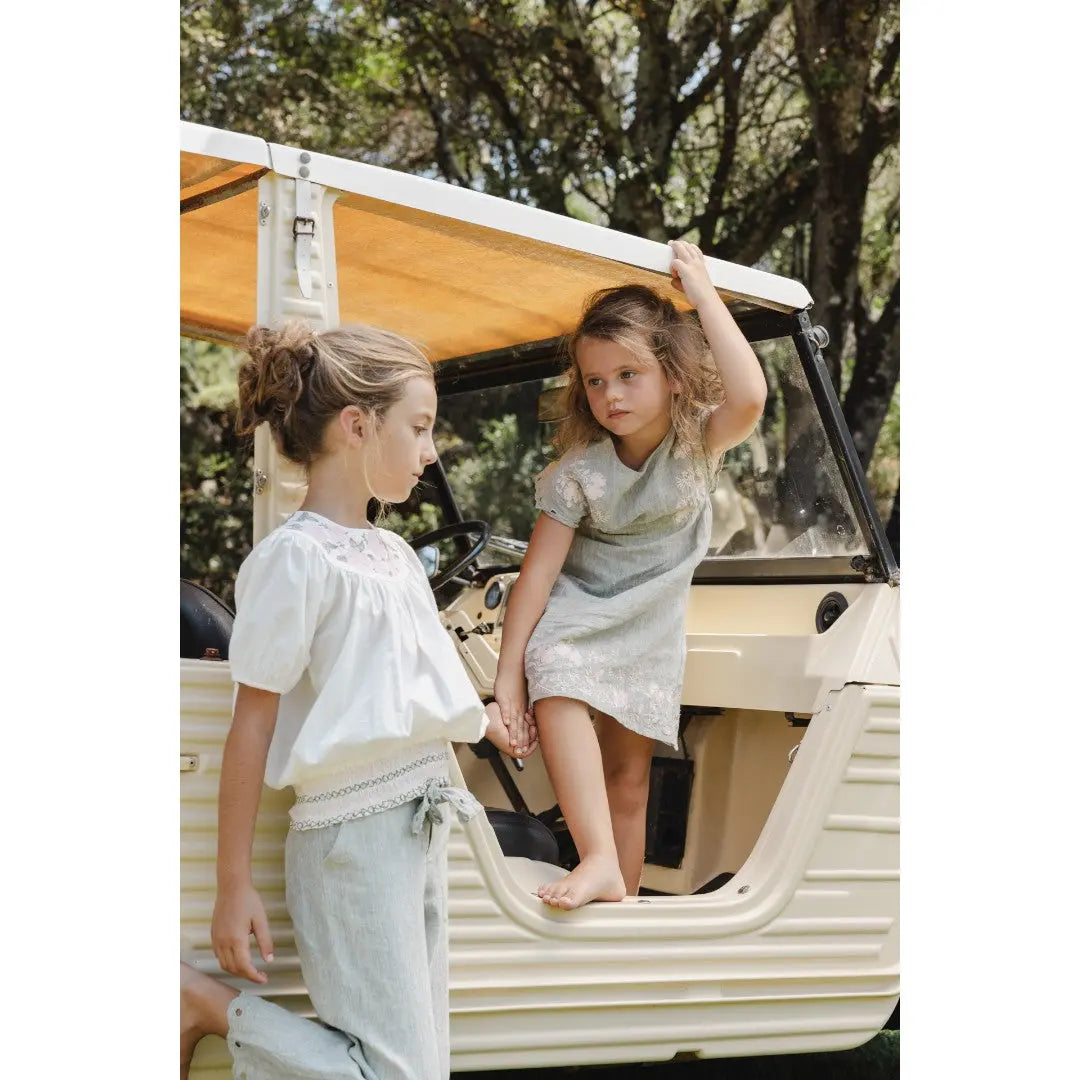 Girls Hand Embroidered Top & 100% Linen Embroidery Trousers TARTINE ET CHOCOLAT