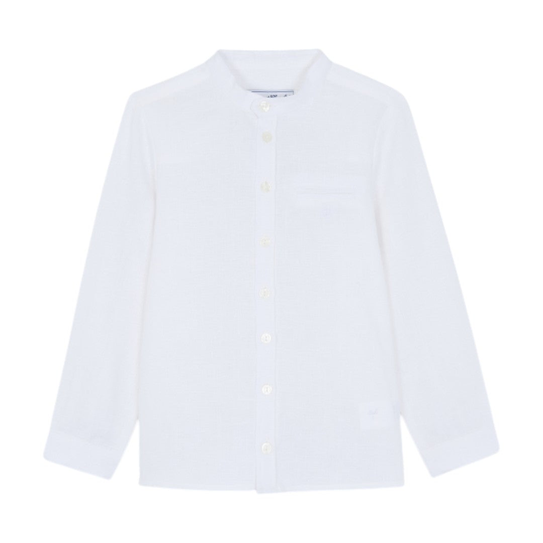 100% White Linen Chinese Collar Shirt & Sky Blue Shorts