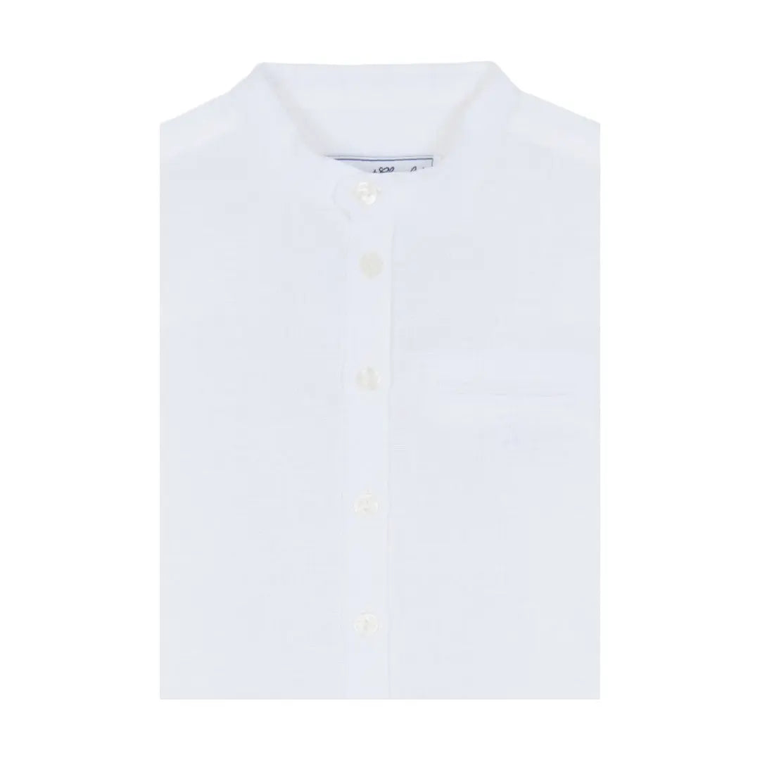 100% White Linen Chinese Collar Shirt & White Shorts TARTINE ET CHOCOLAT