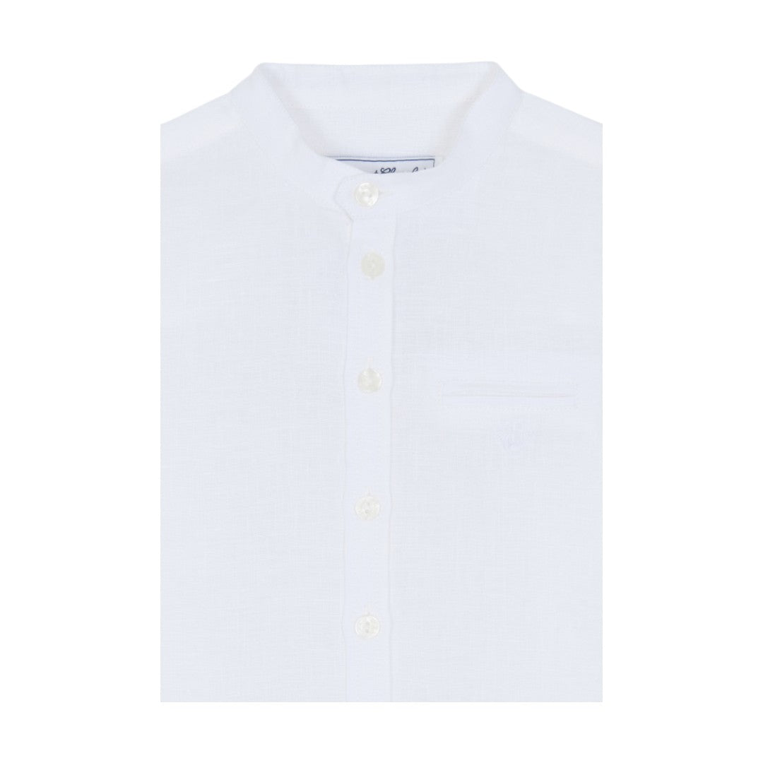 100% White Linen Chinese Collar Shirt & Green Shorts
