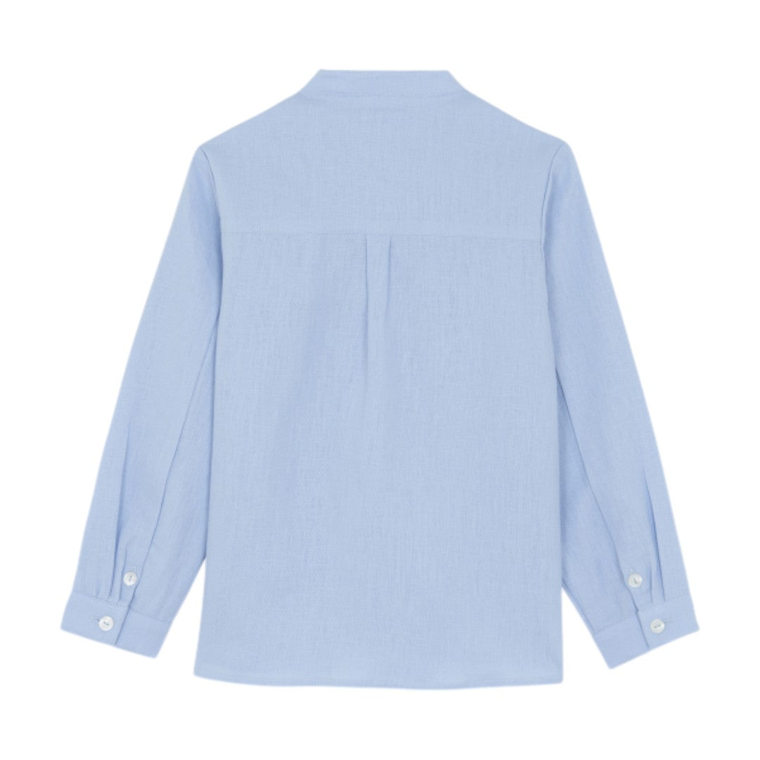 100% Linen Chinese Collar Shirt - Blue