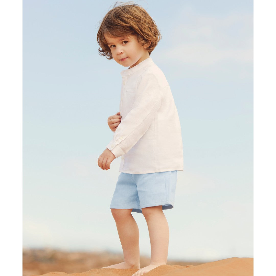 100% White Linen Baby Shirt & Sky Blue Shorts