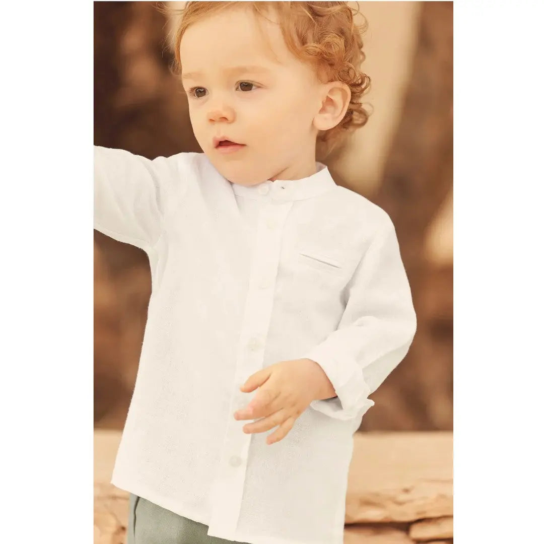 100% White Linen Baby Shirt & Beige Shorts TARTINE ET CHOCOLAT