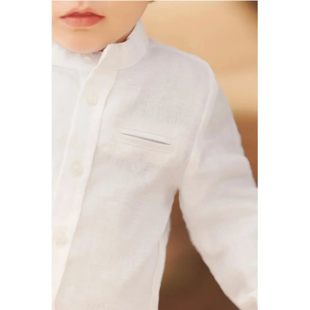 100% White Linen Baby Shirt & Beige Shorts TARTINE ET CHOCOLAT