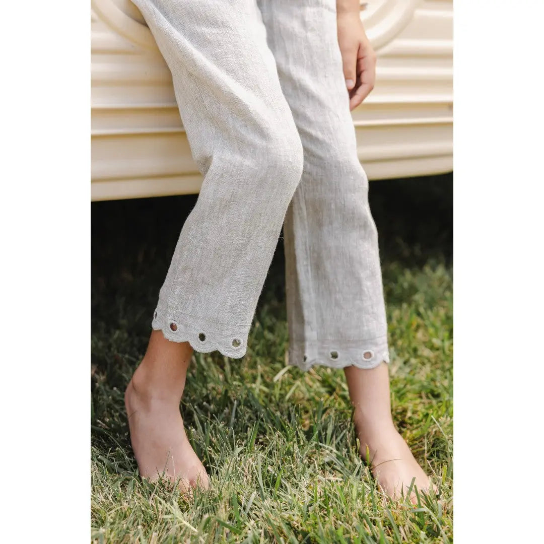 Girls Hand Embroidered Top & 100% Linen Embroidery Trousers TARTINE ET CHOCOLAT