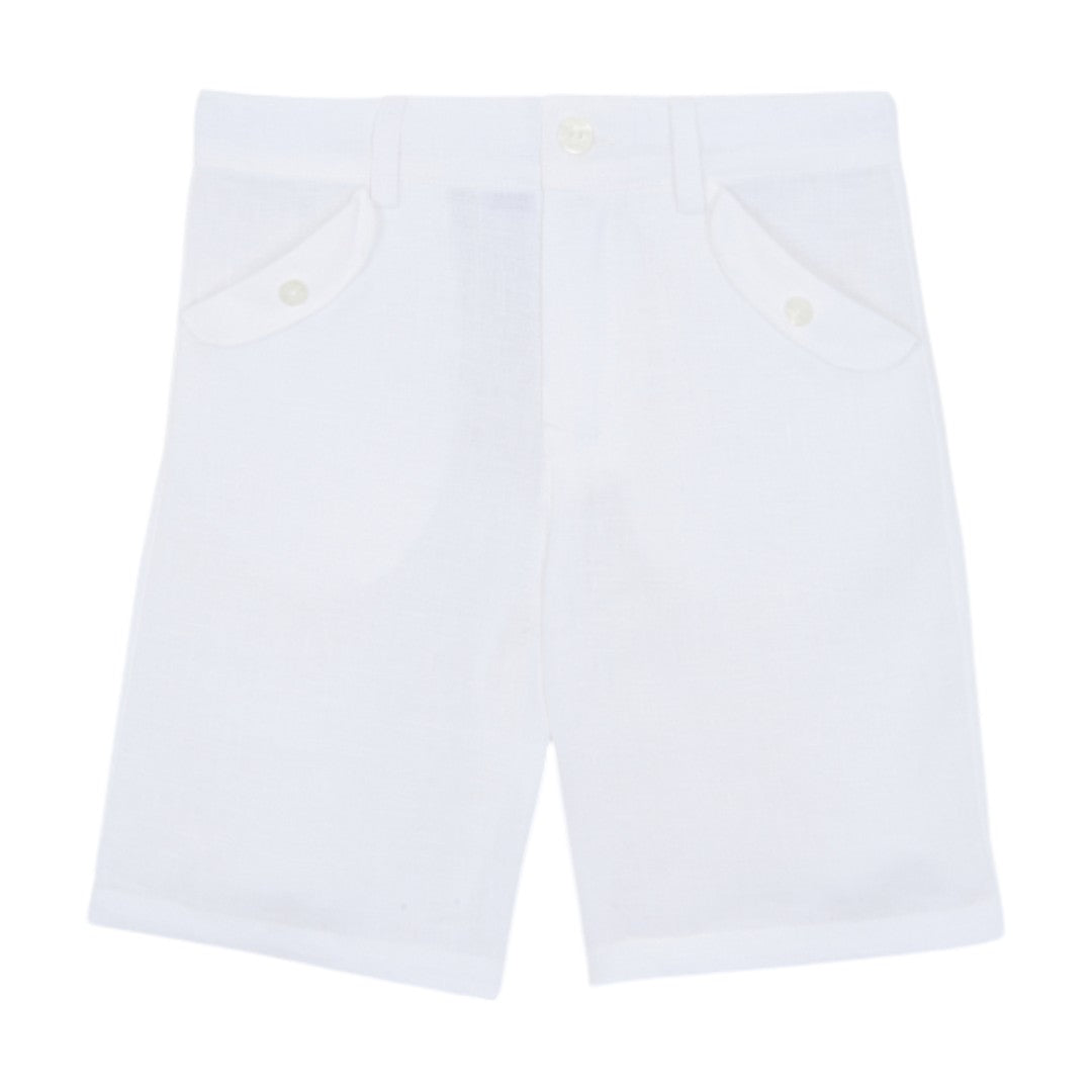 100% White Linen Chinese Collar Shirt & White Shorts