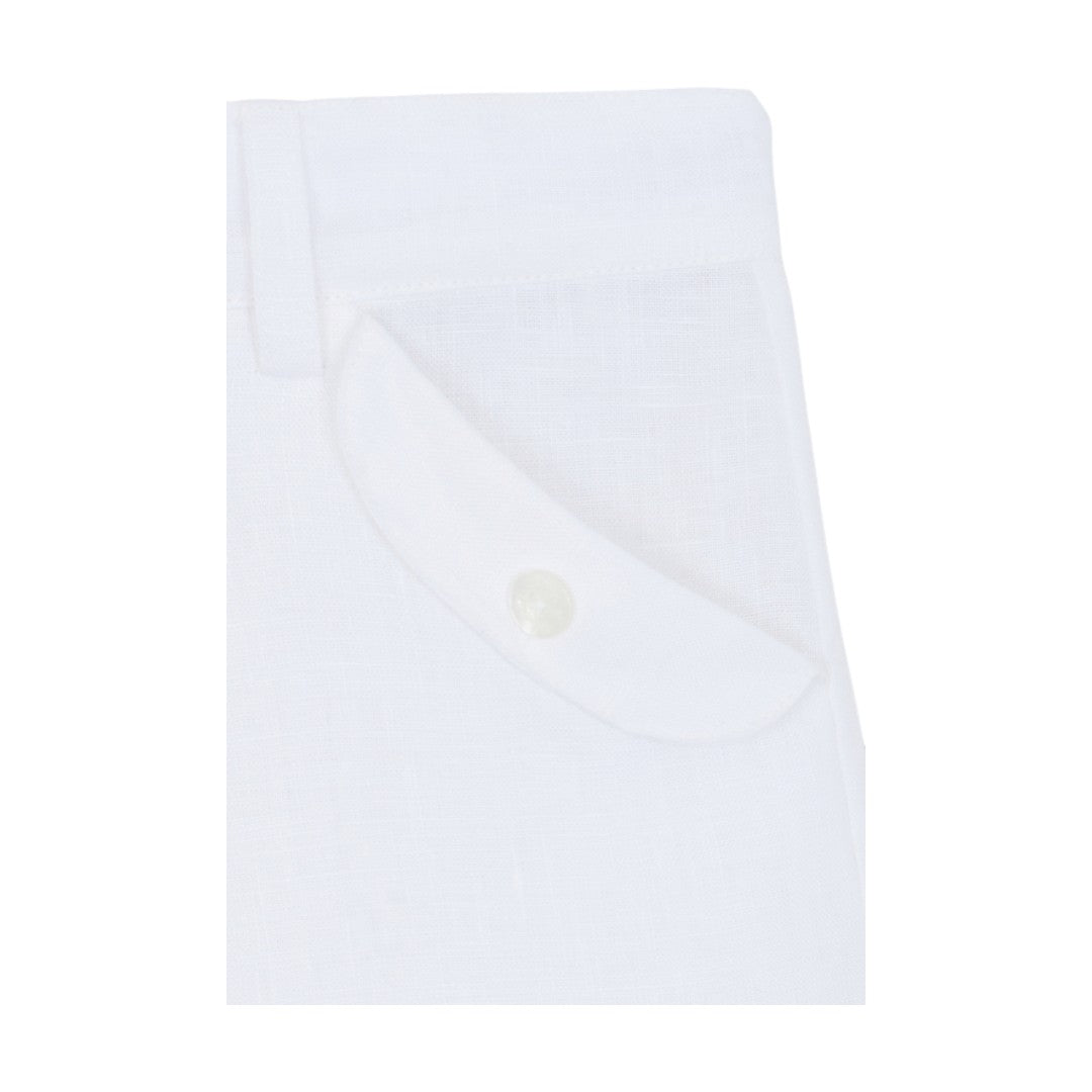100% White Linen Chinese Collar Shirt & White Shorts