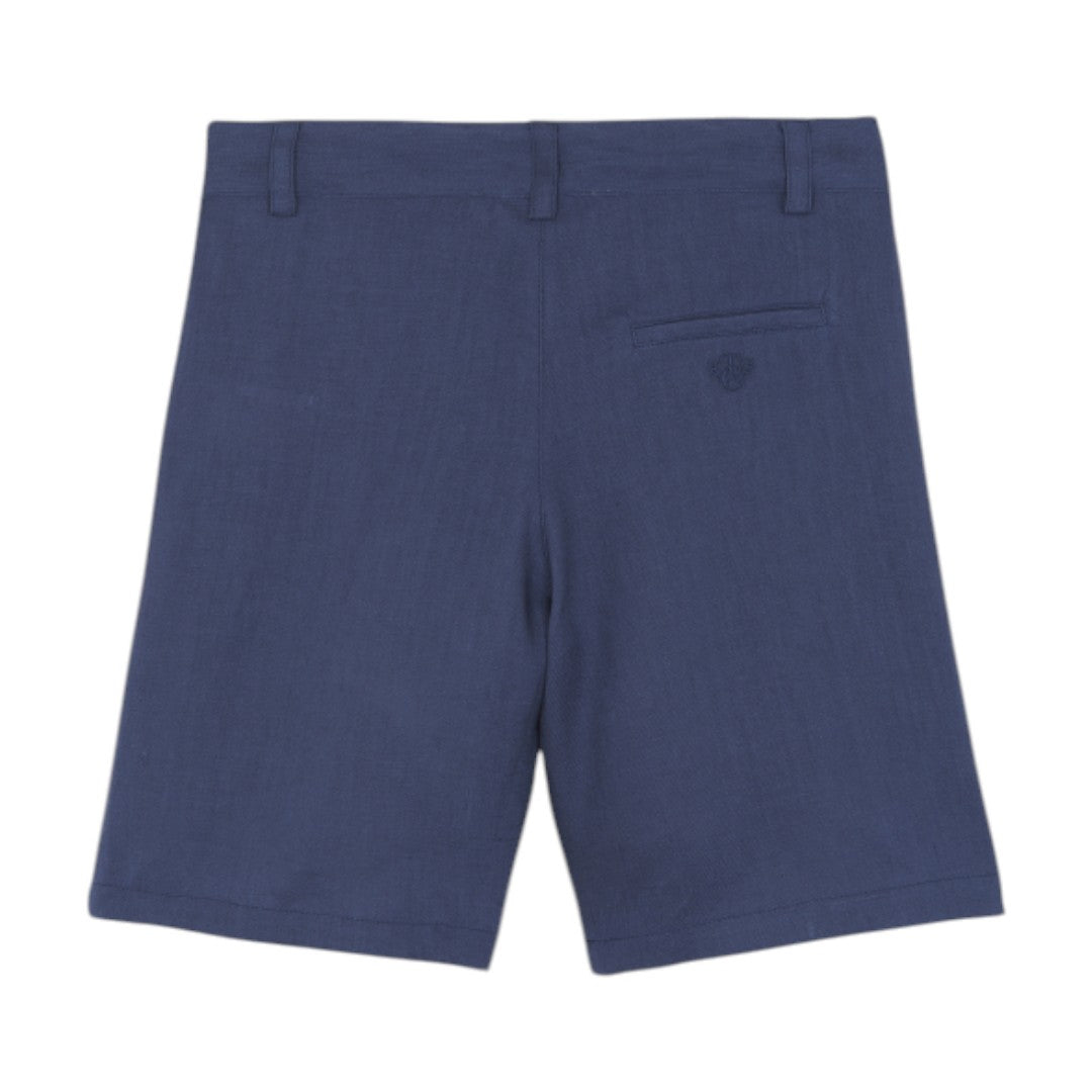 100% White Linen Chinese Collar Shirt & Navy Shorts