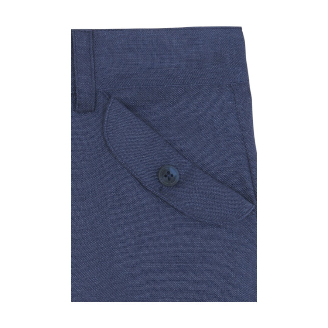 100% White Linen Chinese Collar Shirt & Navy Shorts