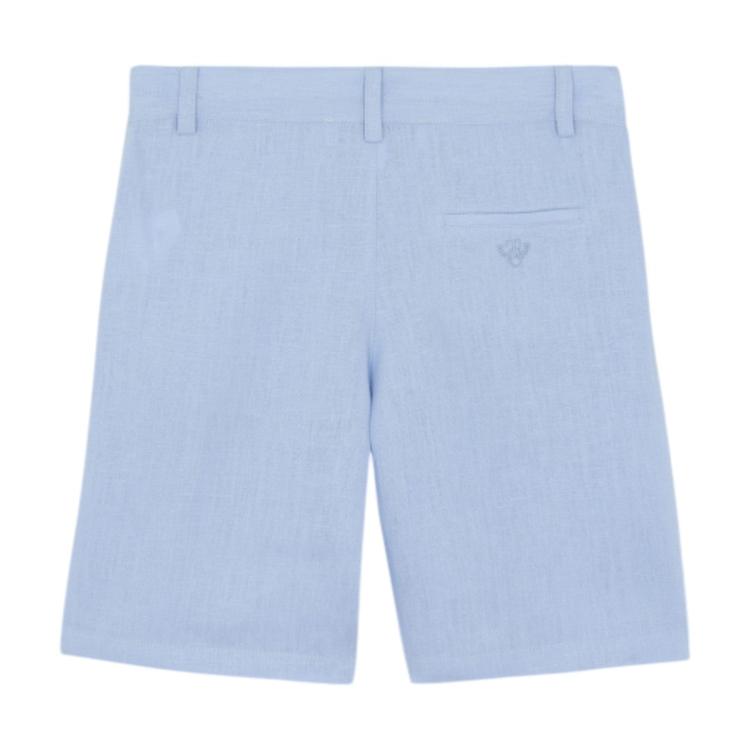 100% White Linen Chinese Collar Shirt & Sky Blue Shorts