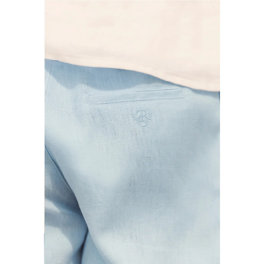 100% White Linen Chinese Collar Shirt & Sky Blue Shorts
