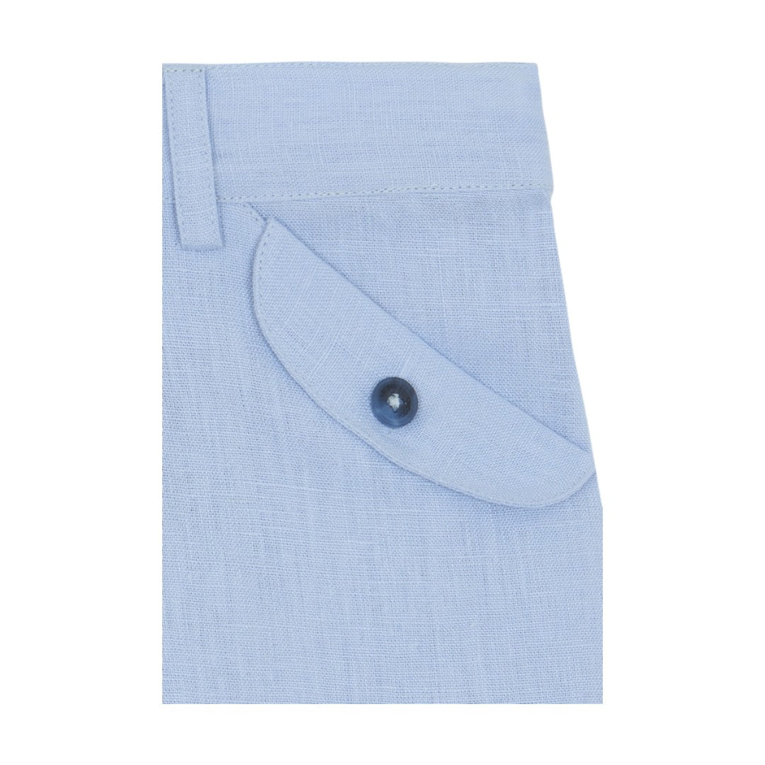 100% White Linen Chinese Collar Shirt & Sky Blue Shorts