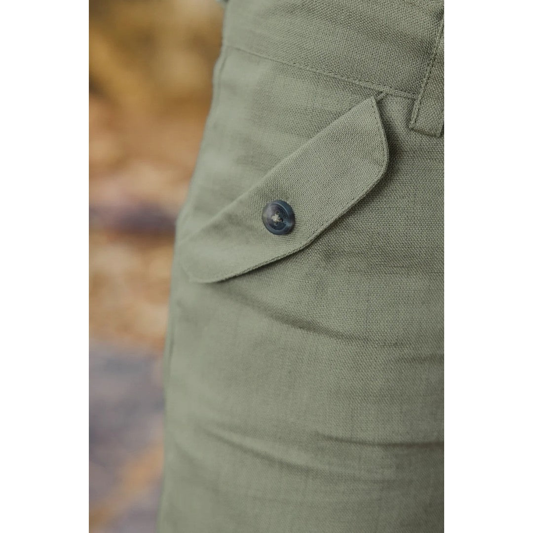 100% White Linen Chinese Collar Shirt & Green Shorts