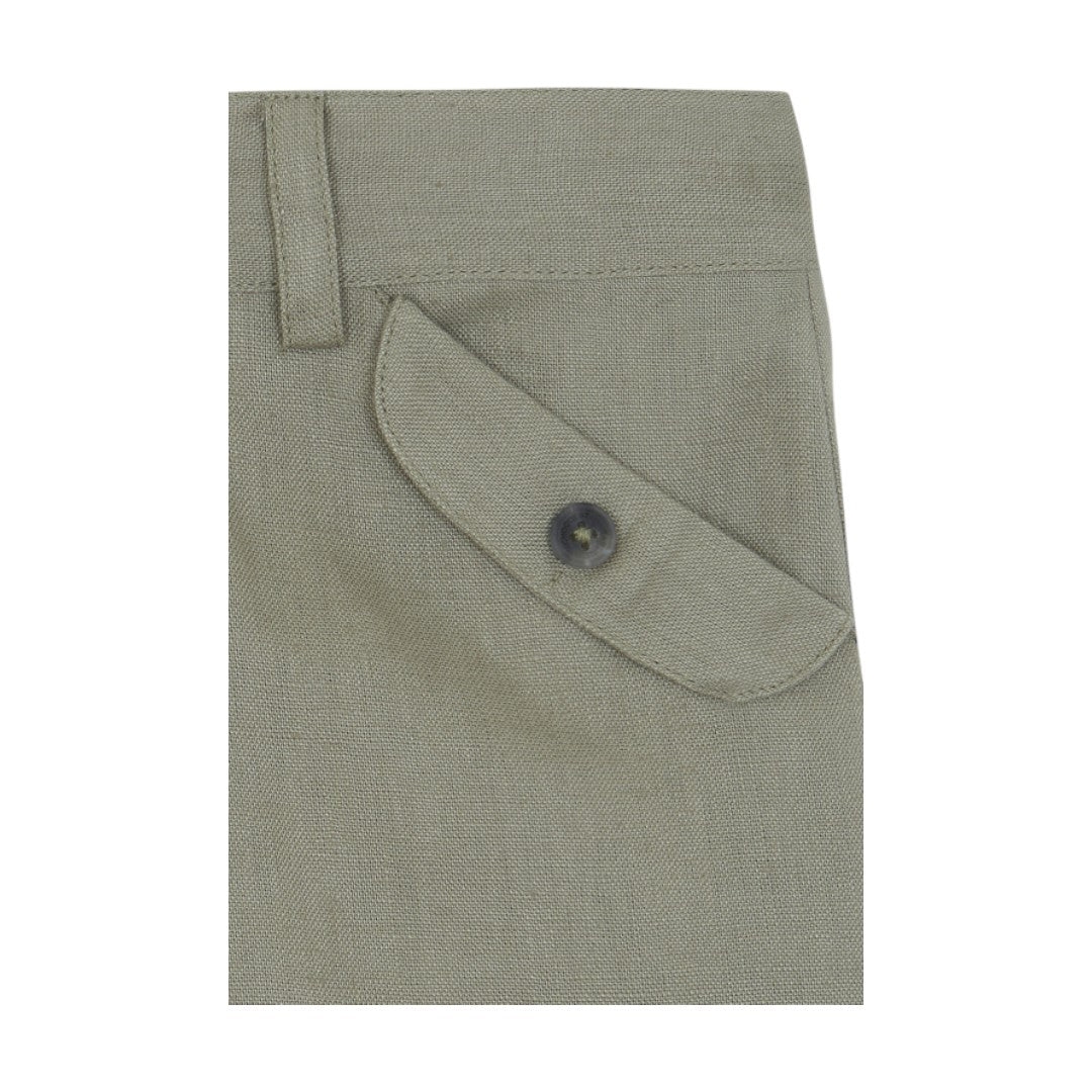 100% White Linen Chinese Collar Shirt & Green Shorts