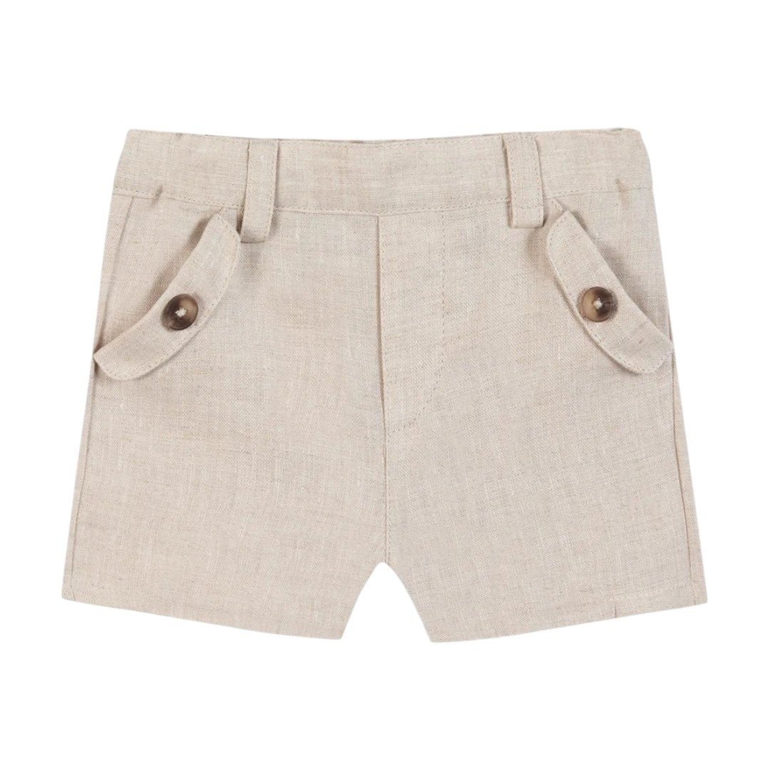 100% White Linen Baby Shirt & Beige Shorts