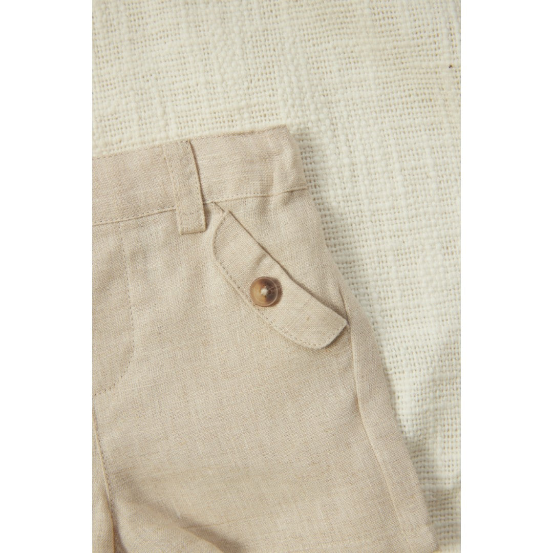 100% White Linen Baby Shirt & Beige Shorts