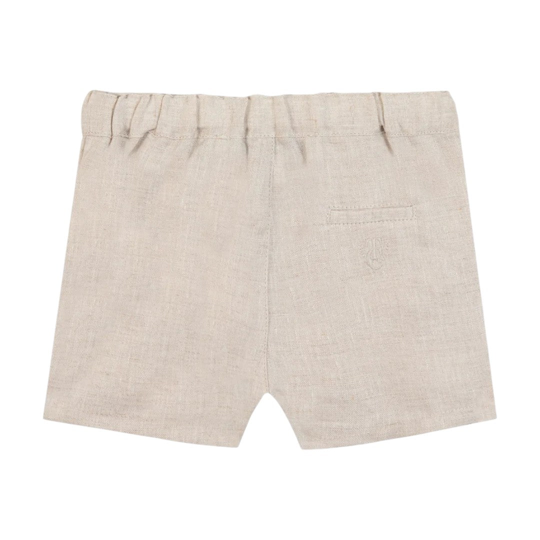 100% White Linen Baby Shirt & Beige Shorts