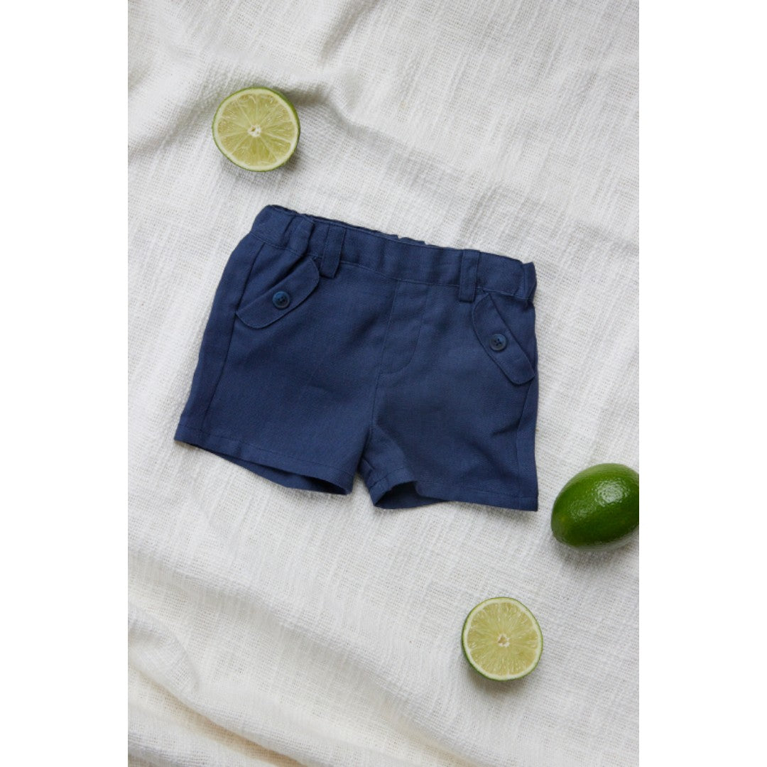 100% White Linen Baby Shirt & Navy Shorts