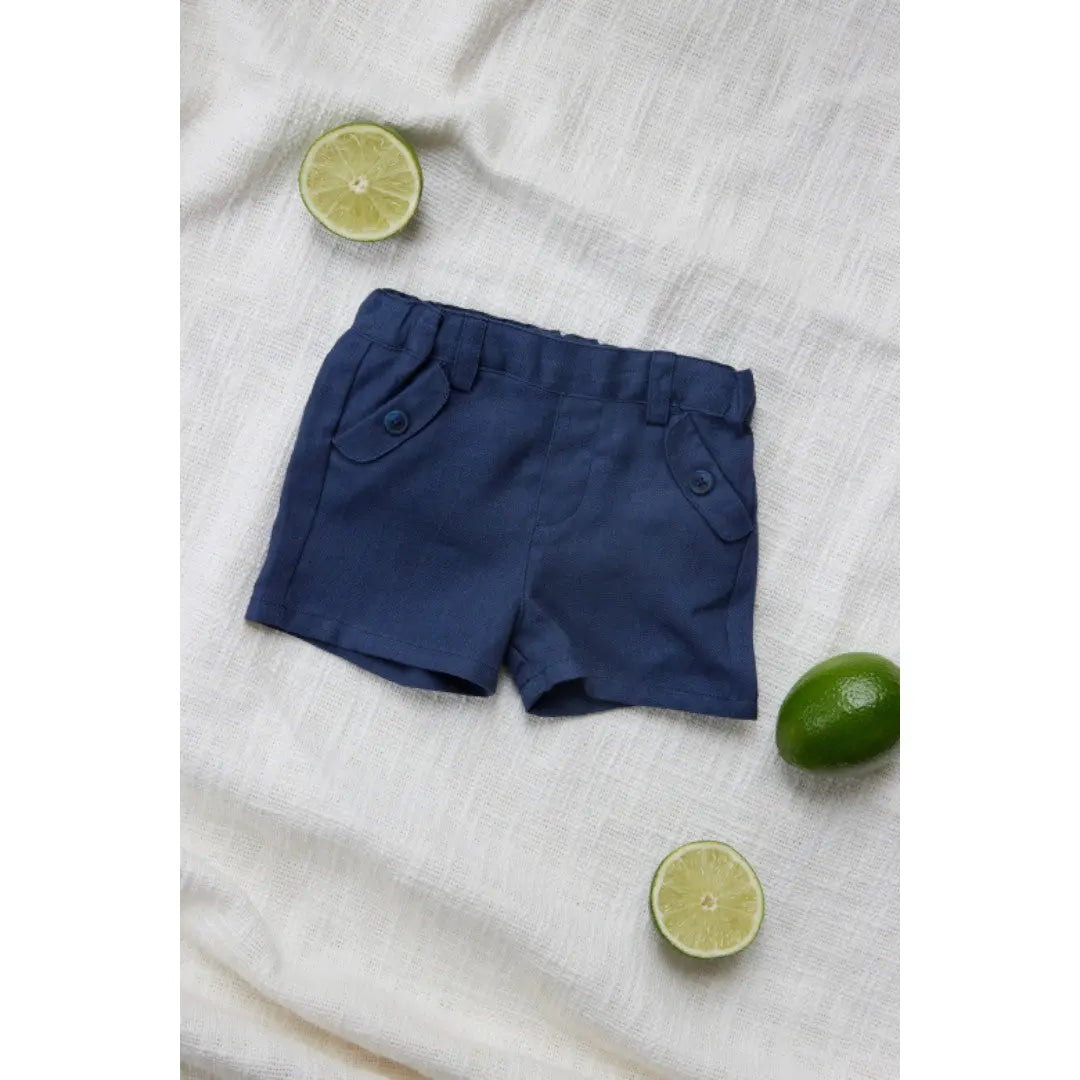 100% White Linen Baby Shirt & Navy Shorts TARTINE ET CHOCOLAT