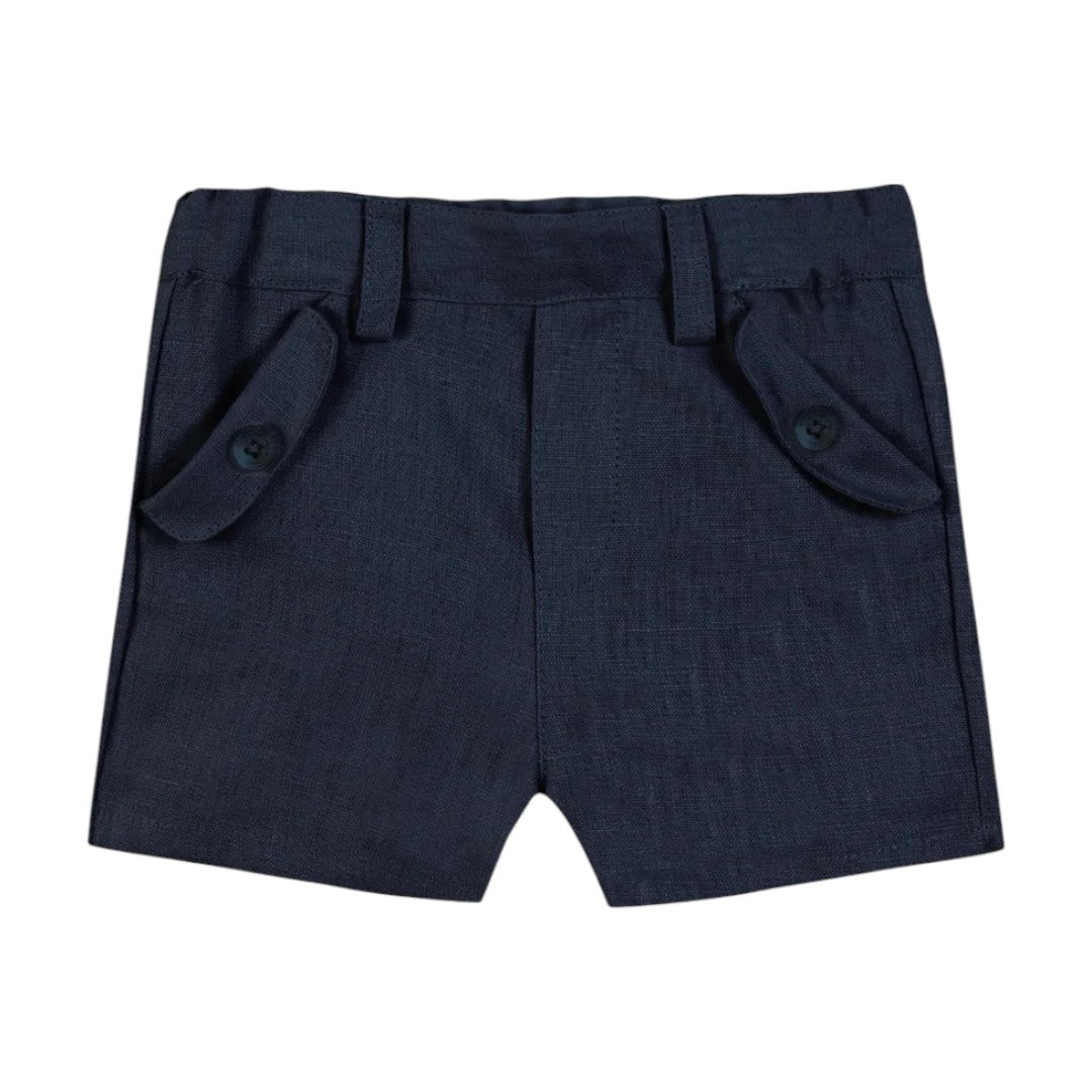 100% White Linen Baby Shirt & Navy Shorts